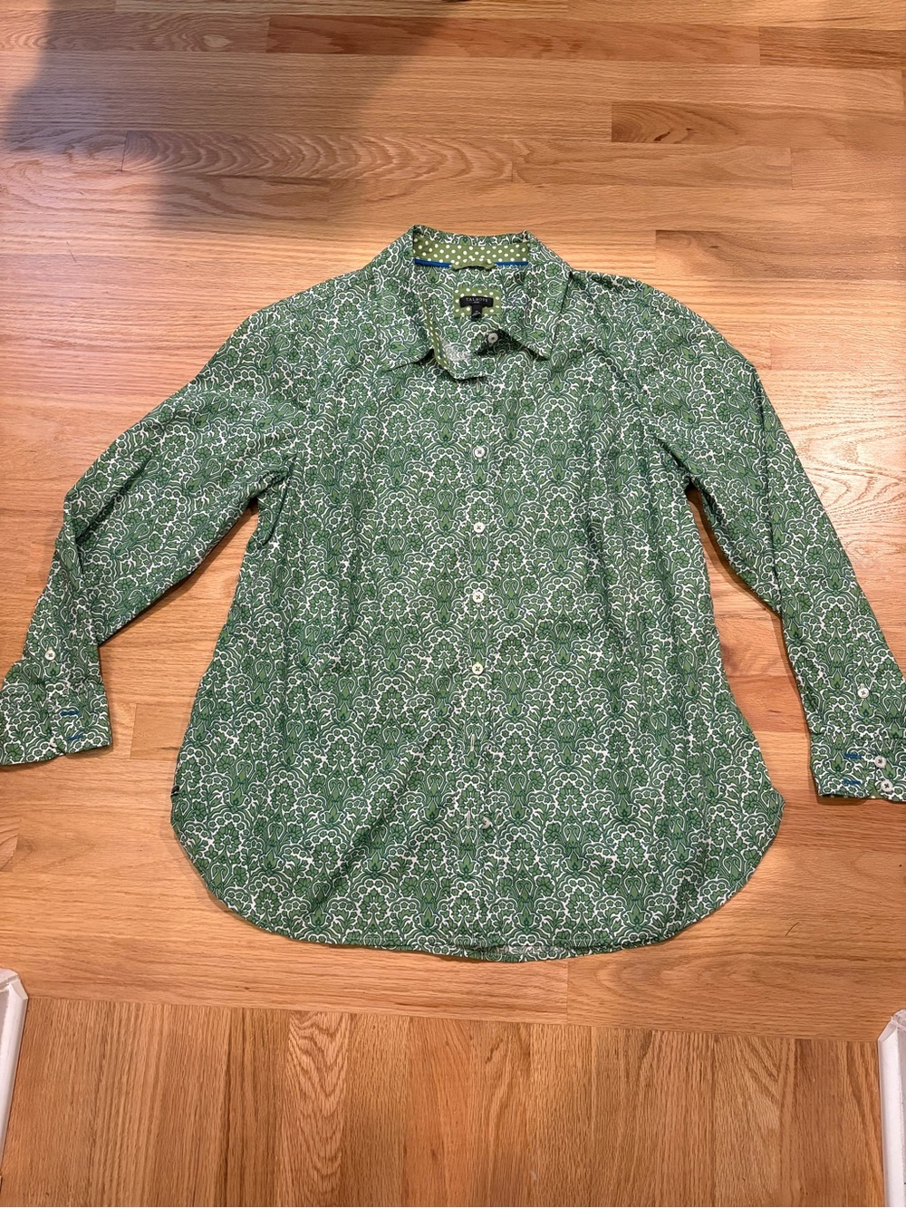 Talbots 100% Cotton Green Printed Long-Sleeve Button-Up Shirt